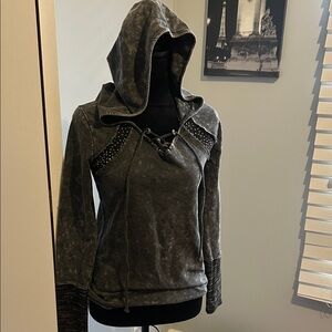 VENUS Charcoal Hooded Sweatshirt with Lace-Up Detail
